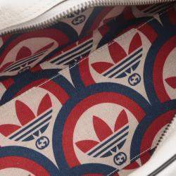 Pre Owned Gucci White Adidas Mini Textured Dollar Calfskin Logo Web Duffle Bag