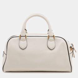 Pre Owned Gucci White Adidas Mini Textured Dollar Calfskin Logo Web Duffle Bag