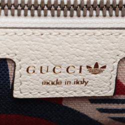 Pre Owned Gucci White Adidas Mini Textured Dollar Calfskin Logo Web Duffle Bag