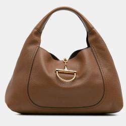 Pre Owned Gucci Brown Maxi Grained Calfskin Softbit Hobo