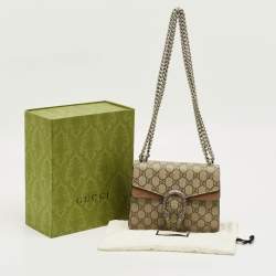 Pre Owned Gucci Beige GG Supreme Canvas and Suede Small Dionysus Shoulder Bag