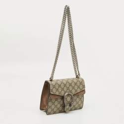 Pre Owned Gucci Beige GG Supreme Canvas and Suede Small Dionysus Shoulder Bag