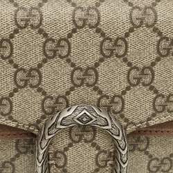Pre Owned Gucci Beige GG Supreme Canvas and Suede Small Dionysus Shoulder Bag