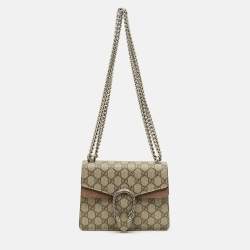 Pre Owned Gucci Beige GG Supreme Canvas and Suede Small Dionysus Shoulder Bag