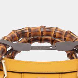 Pre Owned Gucci Yellow Medium Leather Bamboo Diana Satchel