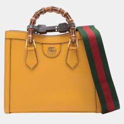 Pre Owned Gucci Yellow Medium Leather Bamboo Diana Satchel