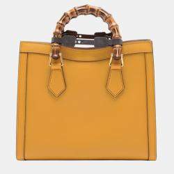 Pre Owned Gucci Yellow Medium Leather Bamboo Diana Satchel