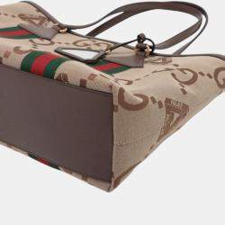 Pre Owned Gucci Beige Palace Medium Jumbo GG Canvas Web Tote