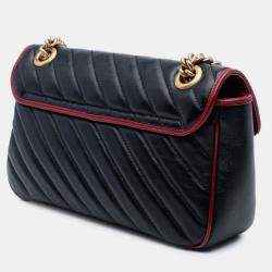 Pre Owned Gucci Black Medium GG Marmont Matelasse Diagonal Leather Torchon Shoulder Bag