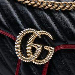Pre Owned Gucci Black Medium GG Marmont Matelasse Diagonal Leather Torchon Shoulder Bag