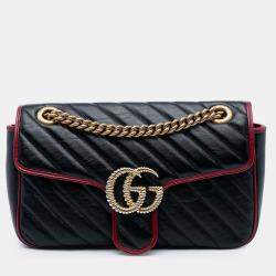 Pre Owned Gucci Black Medium GG Marmont Matelasse Diagonal Leather Torchon Shoulder Bag