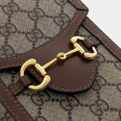 Pre Owned Gucci Beige Brown PVC Horsebit 1955 Mini Bag