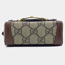 Pre Owned Gucci Beige Brown PVC Horsebit 1955 Mini Bag