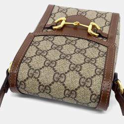 Pre Owned Gucci Beige Brown PVC Horsebit 1955 Mini Bag