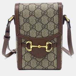 Pre Owned Gucci Beige Brown PVC Horsebit 1955 Mini Bag