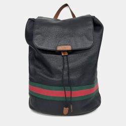 Pre Owned Gucci Black Leather Tricolor Backpack