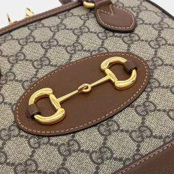 Pre Owned Gucci Brown Coated Canvas and Leather 1955 Horsebit Top Handle Bag Small
