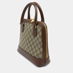 Pre Owned Gucci Brown Coated Canvas and Leather 1955 Horsebit Top Handle Bag Small