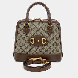 Pre Owned Gucci Brown Coated Canvas and Leather 1955 Horsebit Top Handle Bag Small