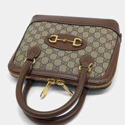 Pre Owned Gucci Brown Coated Canvas and Leather 1955 Horsebit Top Handle Bag Small