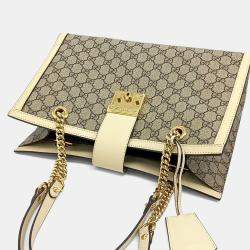 Pre Owned Gucci Beige White PVC Supreme Padlock Shoulder Bag