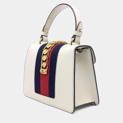 Pre Owned Gucci Cream Leather Sylvie Mini Tote and Crossbody Bag