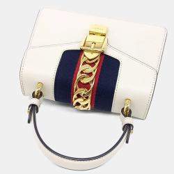 Pre Owned Gucci Cream Leather Sylvie Mini Tote and Crossbody Bag
