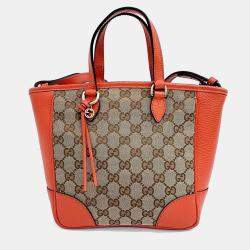 Pre Owned Gucci Beige Orange Fabric Jacquard Tote and Shoulder Bag