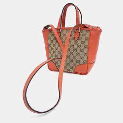 Pre Owned Gucci Beige Orange Fabric Jacquard Tote and Shoulder Bag
