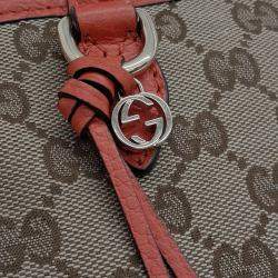 Pre Owned Gucci Beige Orange Fabric Jacquard Tote and Shoulder Bag