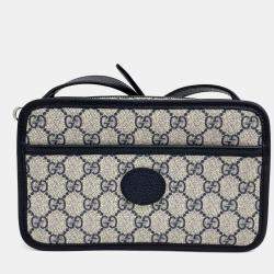 Pre Owned Gucci Beige Navy Blue PVC Interlocking Supreme Mini Crossbody Bag