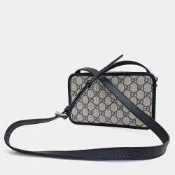 Pre Owned Gucci Beige Navy Blue PVC Interlocking Supreme Mini Crossbody Bag