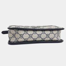 Pre Owned Gucci Beige Navy Blue PVC Interlocking Supreme Mini Crossbody Bag