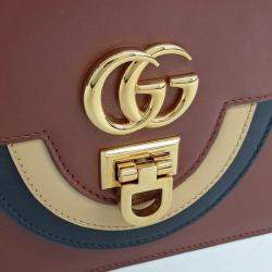 Pre Owned Gucci Brown Leather Double G Shoulder Bag