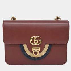 Pre Owned Gucci Brown Leather Double G Shoulder Bag