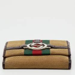 Pre Owned Gucci Beige/Brown Canvas and Leather Web GG Reins Compact Wallet