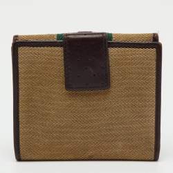 Pre Owned Gucci Beige/Brown Canvas and Leather Web GG Reins Compact Wallet