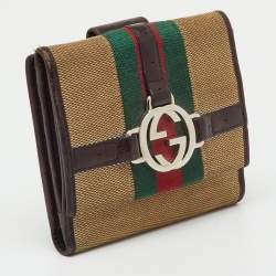 Pre Owned Gucci Beige/Brown Canvas and Leather Web GG Reins Compact Wallet