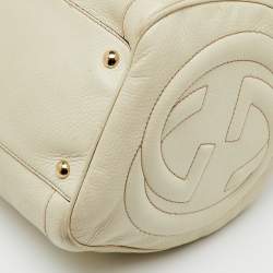 Pre Owned Gucci Off White Leather Soho Boston Bag
