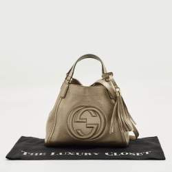 Pre Owned Gucci Metallic Beige Leather Small Soho Tote