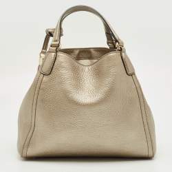 Pre Owned Gucci Metallic Beige Leather Small Soho Tote