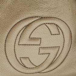 Pre Owned Gucci Metallic Beige Leather Small Soho Tote
