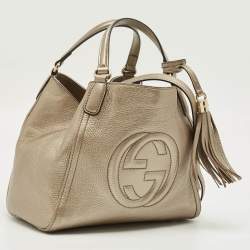 Pre Owned Gucci Metallic Beige Leather Small Soho Tote