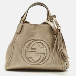Pre Owned Gucci Metallic Beige Leather Small Soho Tote