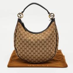 Pre Owned Gucci Beige/Black GG Canvas and Leather GG Twins Medium Hobo