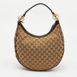 Pre Owned Gucci Beige/Black GG Canvas and Leather GG Twins Medium Hobo
