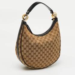 Pre Owned Gucci Beige/Black GG Canvas and Leather GG Twins Medium Hobo