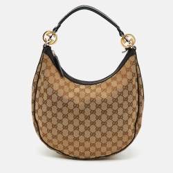 Pre Owned Gucci Beige/Black GG Canvas and Leather GG Twins Medium Hobo