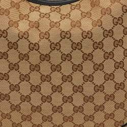 Pre Owned Gucci Beige/Black GG Canvas and Leather GG Twins Medium Hobo