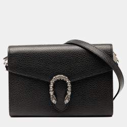 Pre Owned Gucci Black Mini Leather Dionysus Wallet on Chain